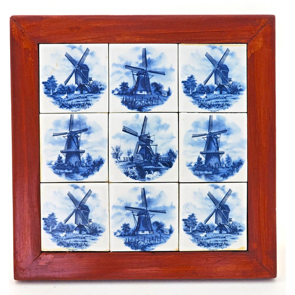 TRIVET-WALL HANGING-Blue White Delft Tiles-Windmills-Various Designs-7.5 x 7.5 - Picture 4 of 8